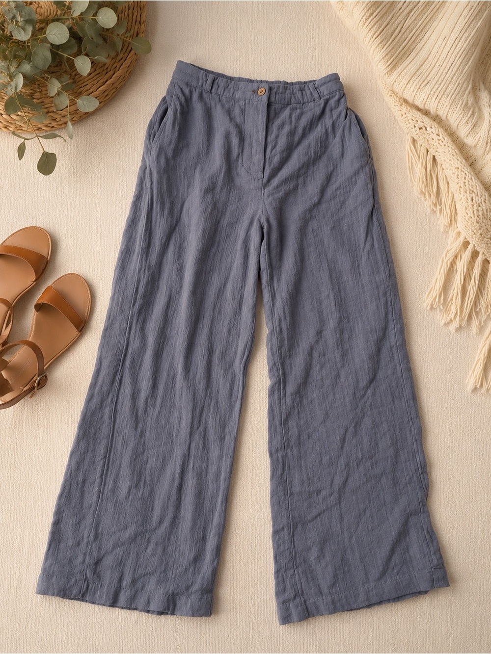 Free People Blue Gray Wide Leg Pants 100% Cotton Small